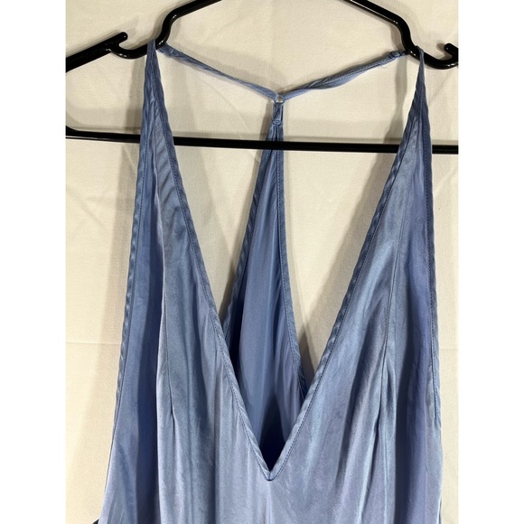 Vintage Victoria's Secret Long Blue Silk W Tulle Nylon Panel Nightgown Long Sz L - Picture 5 of 9